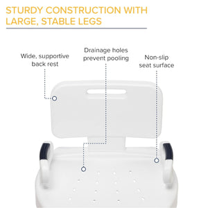 Drive Medical Bath Bench Premium Series with Back and Arms Hover