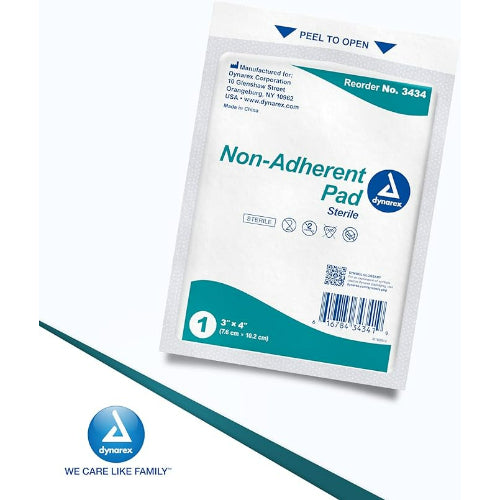 Dynarex non-adherent sterile gauze pads, 3 x 4 inch, box of 100