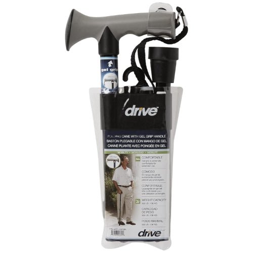 Drive Medical Aluminum Folding Cane with Gel Hand Grip, Black