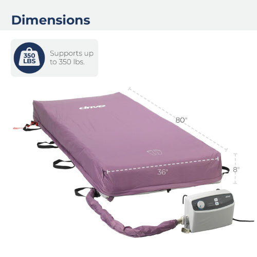 Drive Medical Alternating Pressure Low Air Loss Mattress offers optimal comfort, pressure relief, and skin protection with a 350 lb capacity