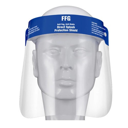 FFG disposable face shield offers anti-fog clarity, splash protection, and a comfortable fit with its soft foam headband, Moovkart.