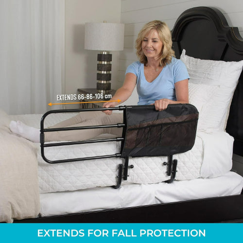 Stander EZ Adjust Bed Rail with Adjustable Length and 4 Pocket Organizer Pouch