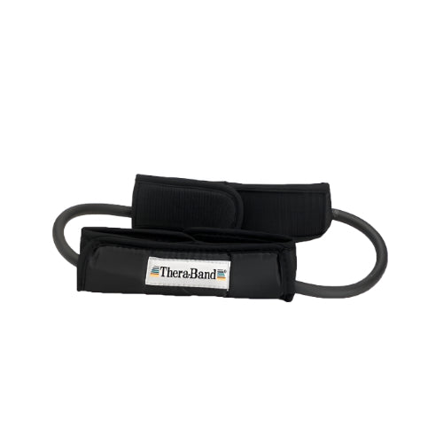 Thera-Band Professional Resistance Tubing Loop with Padded Cuffs, Black, for strength training and rehabilitation exercises. Moovkart