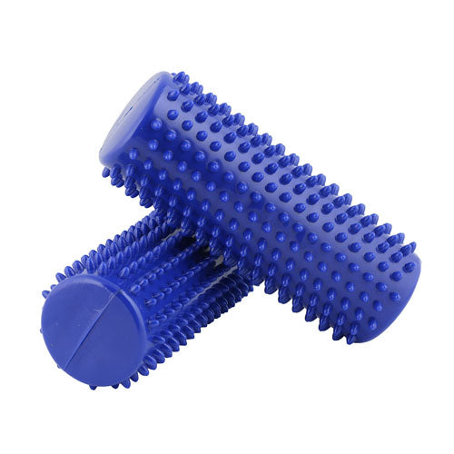 Blue massage roll, 6.5 inches by 2.6 inches