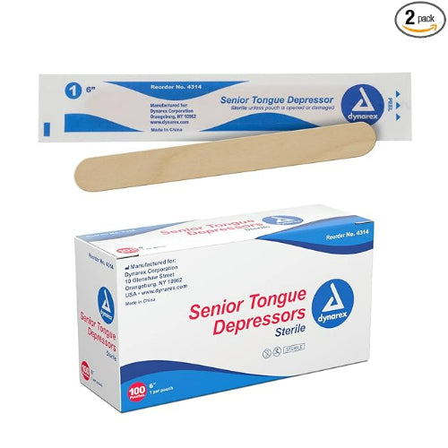 Dynarex Sterile Tongue Depressors, Box of 100
