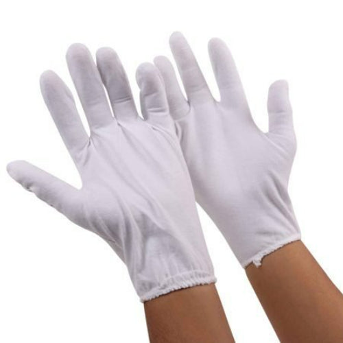 Cara Cotton Gloves, White, Large, Pair