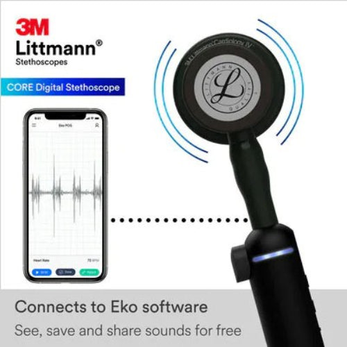 3M Littmann Core Digital Stethoscope with Noise Cancellation and Eko Connectivity, Black