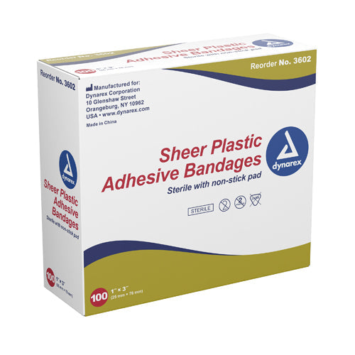 Box of 100 sterile flexible fabric knuckle bandages, 1-1/2 inches by 3 inches