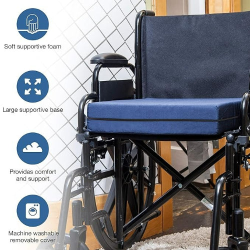 DMI Foam Seat and Wheelchair Cushion with Cover, 18 x 16 x 4 Inches, Navy