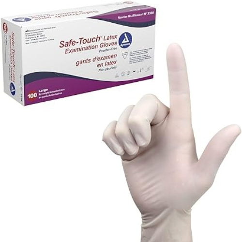 Dynarex Latex Examination Gloves, Powder Free, Medium, Box of 100