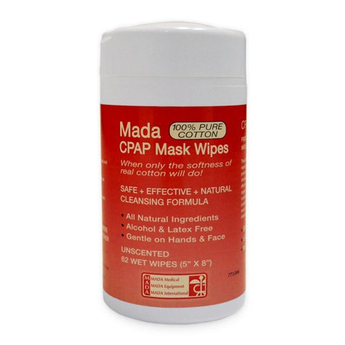 Tub of CPAP mask wipes.