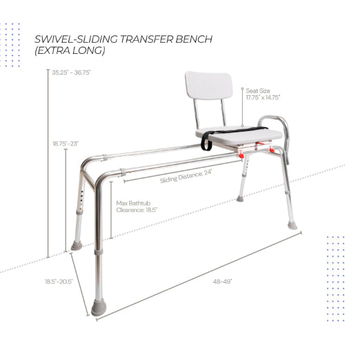 Eagle Health Supplies Swivel Sliding Transfer Bench, X-Long