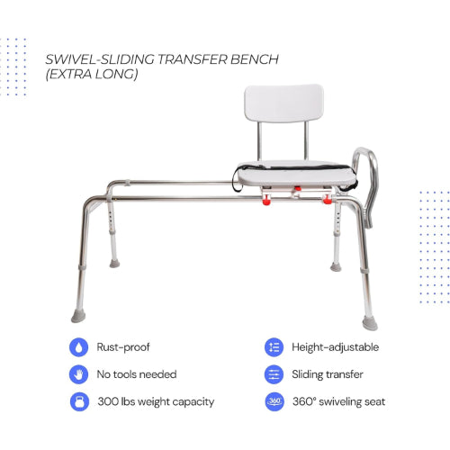 Eagle Health Supplies Swivel Sliding Transfer Bench, X-Long