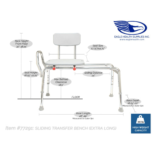 Eagle Health supplies Toilet-to-Tub Sliding Transfer Bench, XX-Long