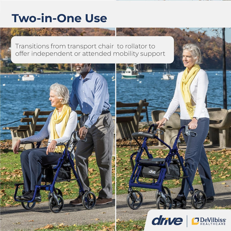 Drive Medical Duet Rollator/Transport Chair, Blue, Pack of 2