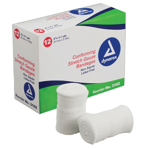 Dynarex Vital Roll Conforming Gauze, Non-Sterile, 2 Inches x 4.1 Yards , Pack of 12