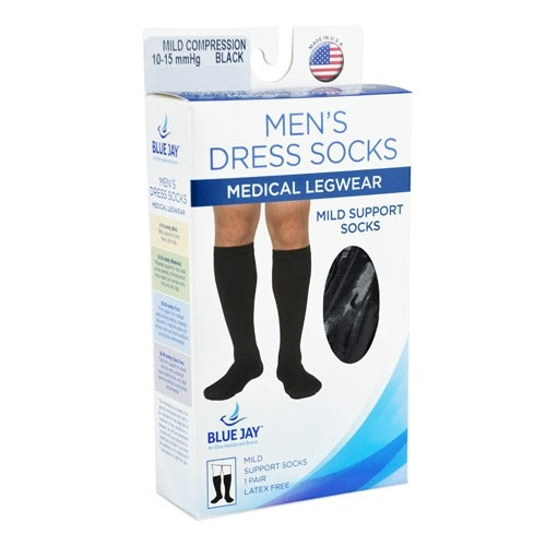 Blue Jay Men's Mild Support Socks 10-15 mmHg, Black, Medium/Large