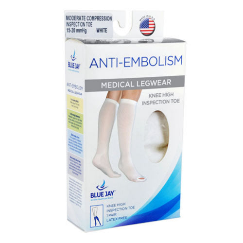 Blue Jay Anti-Embolism Stockings Regular 15-20 mmHg Below Knee Inspection Toe, Large