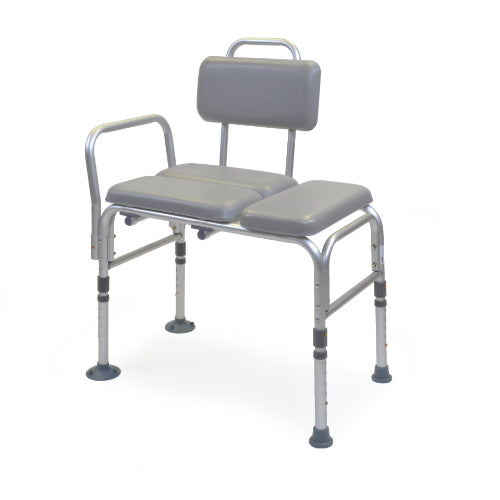 ProBasics Padded Bathtub Transfer Bench with vinyl seat and padded back, offering safety and easy adjustments for secure transfers,Moovkart.