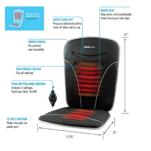 ObusForme Back and Seat Heated Car Cushion with Adjustable Heat Settings