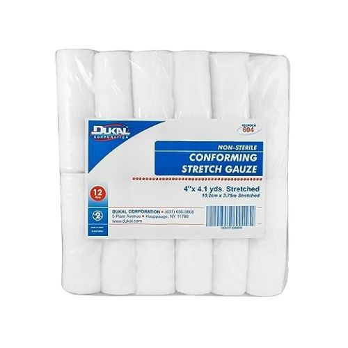 Dukal Conforming Stretch Gauze 4 Inches x 4.1 yards, Non-Sterile, 96 Rolls Per Case