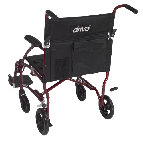 Drive Medical Fly Lite Transport Chair, Burgundy, 19 Inches Seat Width