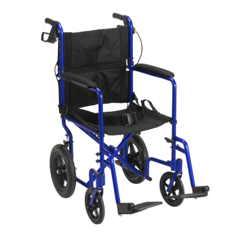 Drive Medical Expedition Aluminum Transport Chair with Loop Locks, Blue