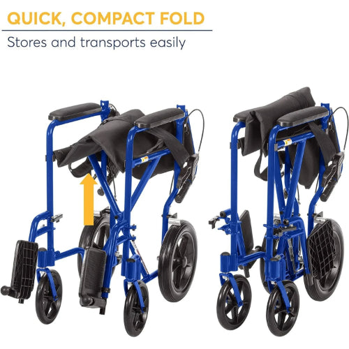 Drive Medical Expedition Aluminum Transport Chair with Loop Locks, Blue