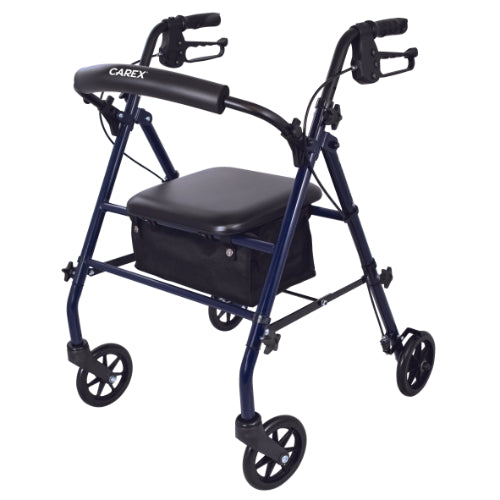 Carex Steel Rolling Walker Padded Seat and Handbrakes