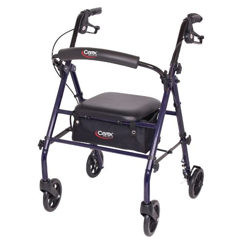 Carex Steel Rolling Walker with Padded Seat and Handbrakes, Provides Stability and Comfort for Easy Mobility. Moovkart