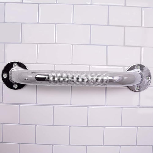 Carex Textured Chrome Wall Grab Bar for Bathroom Support, 16 Inches Length