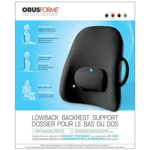 ObusForme Lowback Backrest Support, Black, Bagged