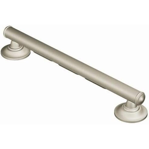 Moen Elegance Grab Bar, 16 inches, brushed nickel finish, with grip pads for safety and style. Secure bathroom support, Moovkart