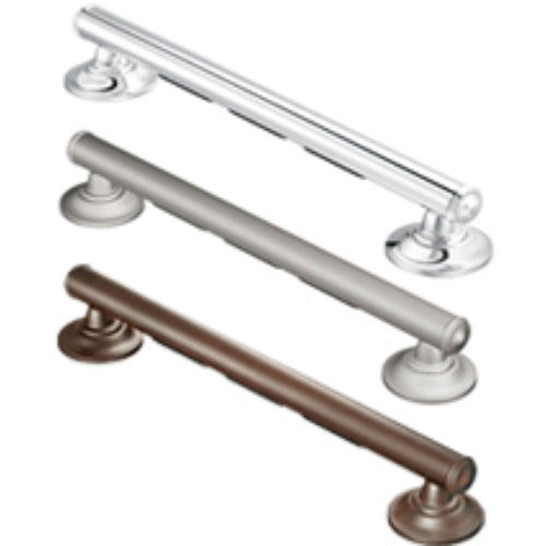 Moen Elegance Grab Bar 24 Inch, Old World Bronze with Grip Pads, SecureMount design, supports up to 500 lbs, and exceeds ADA requirements.