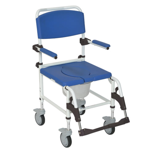 Drive Medical Aluminum Rehab Shower Commode Chair with Four Rear-locking Casters