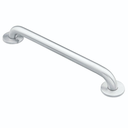 Moen SecureMount polished stainless steel grab bar with concealed screws for bathroom safety and accessibility.