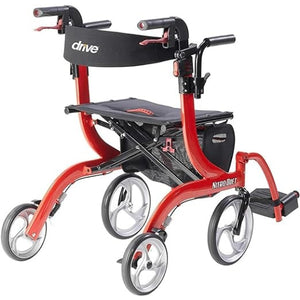 Drive Medical Nitro Duet Rollator Transport Wheelchair, Red Hover