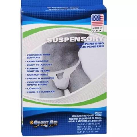 Sport Aid Brand Suspensory in size X-Large, featuring a white pouch and elastic waistband for athletic support.