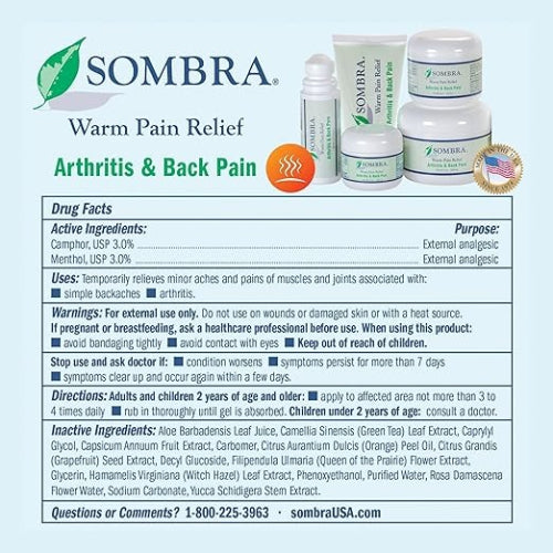 Sombra Warm Pain Relief for Arthritis and Back Pain, 4 Ounces Jar