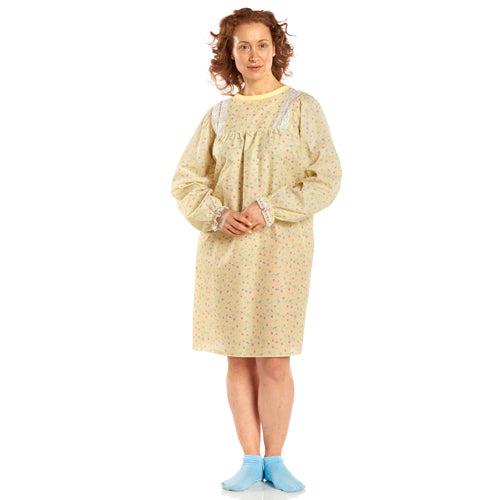 Salk Ladylace Floral Long-Sleeve Reusable Gown in Yellow with elegant design,Moovkart