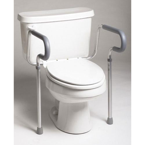 White steel toilet safety frame for added stability