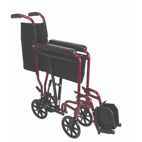 ProBasics Aluminum Lightweight Transport Wheelchair, 19-Inch Seat, Swing-Away Footrests, Burgundy