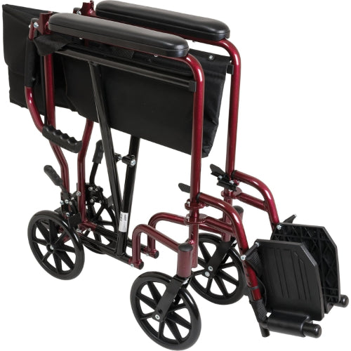 ProBasics Aluminum Lightweight Transport Wheelchair, 19-Inch Seat, Swing-Away Footrests, Burgundy