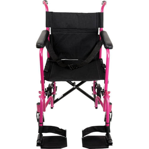 ProBasics Aluminum Lightweight Transport Wheelchair, 19-Inch Seat Width, Swing-Away Footrests, Pink