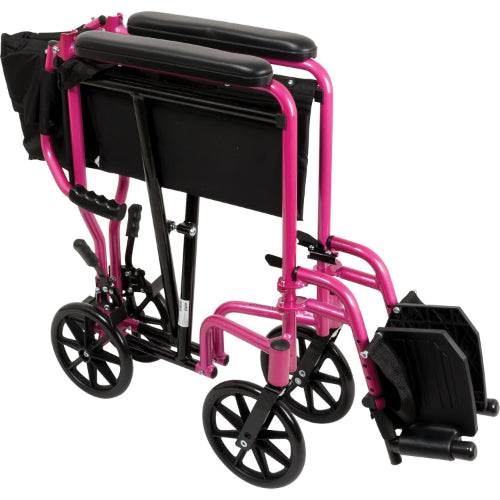 ProBasics Aluminum Lightweight Transport Wheelchair, 19-Inch Seat Width, Swing-Away Footrests, Pink