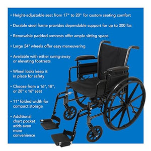 ProBasics K1 Lightweight Wheelchair, 16 x 16 Inches Seat Hover