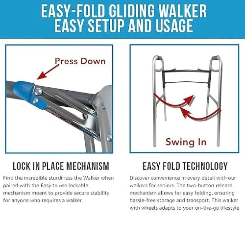 ProBasics Folding Aluminum Junior Walker, 5 Inches Wheels, 2-Button Release