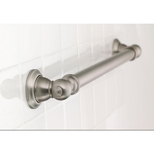 Moen Kingsley 12-Inch Brushed Nickel Grab Bar for Bathroom Safety, offering support and stability for safer bathroom use. Moovkart