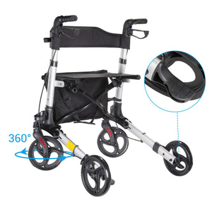 AGK Aluminum Rolling Walker with 2 in 1 Design, Dual Braking System Hover