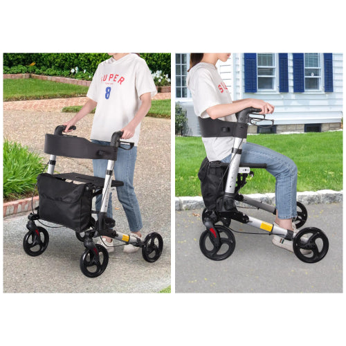 AGK Aluminum Rolling Walker with 2 in 1 Design, Dual Braking System